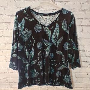 Catherines Black Jewel Velvet Art to Wear 3/4 Sleeve Top 4X